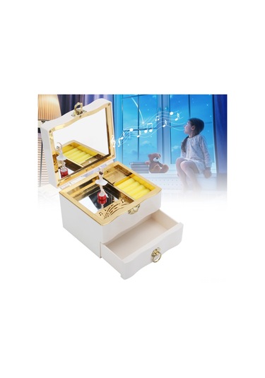 Springsun Dans Eden Kız Figürlü Sarımsaklı Müzik Kutusu, 1 Çekmece Ve 4 Bölmeli, Yumuşak Kadife Döşemeli, Ev Dekorasyonu, Kuruşluk Ve Hediye İçin, Beyaz Çok Renkli