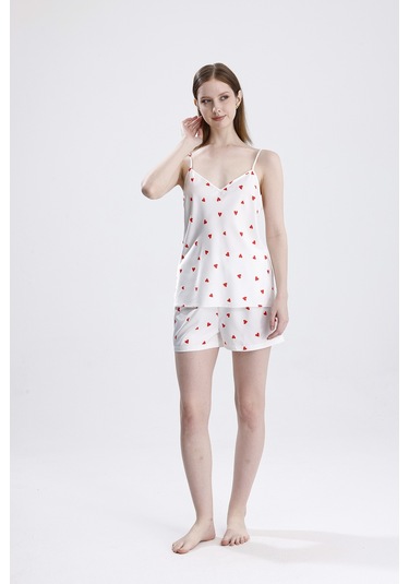 Laperissa Kadın Kalp Desenli Saten İp Askılı Şort Takım Çok Renkli