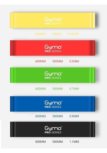 Gymo Pro Series Çantalı Direnç Bandı Fitness Pilates Esnetme Lastiği 5'li Set Gökkuşağı Çok Renkli