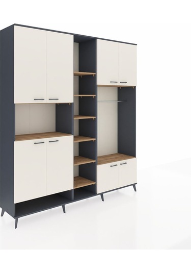 Hyperion Dolap 18 Raflı 8 Kapaklı Tek Askılı 220x44x243 Antrasit-aytaşı/çam Aytası/atlas Çam