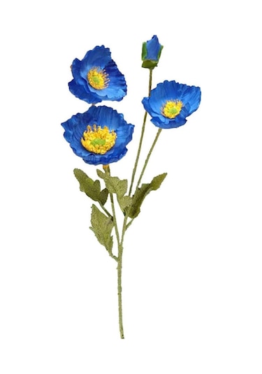 Yapay Çiçek Gelincik Çiçeği Mavi Koyu Renk 3 Çiçek 1 Tomurcuk 59cm