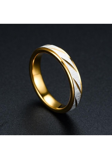 1 Adet Yeni Altın Renk Yüzük Paslanmaz Çelik Çift Yüzük Moda Toplu Çizgili Yüzük Takı Kadın Altın