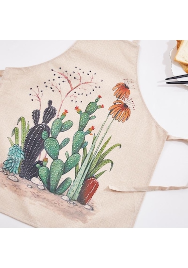 Karikatür Sanat Önlüğü Polyester Yemek Pişirme Mutfak Restoran Kaktüs Etli Yeşil Bitki Moda Önlüğü 8