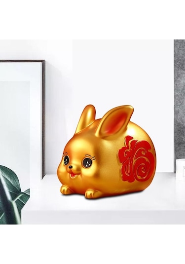 Opulentliving Çin Tarzı Şanslı Tavşan Para Bankası, 10x14x10cm, Seramik, Ev Ve Ofis Dekoru, Hediyelik 10cmx14cmx10cm