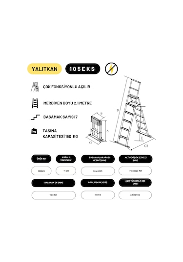 2.1m Kevlar Yalıtkan Çok Fonksiyonlu Merdiven 20ackv - 105eks