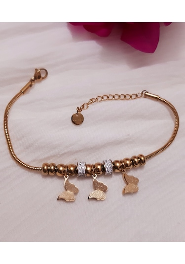 Giftworld Kelebek Charmlı Çelik Bileklik Altın