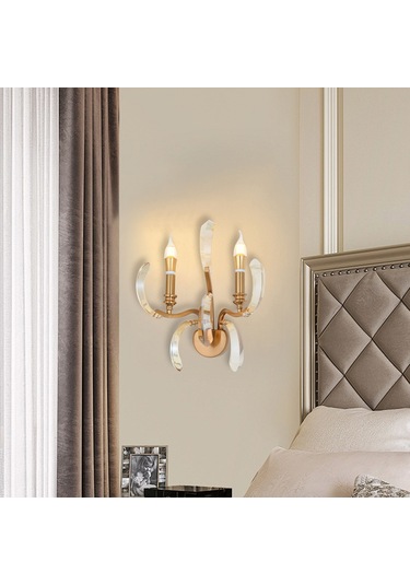 Ronja 2'li Bakır Eskitme Kristal Taşlı Yatak Başı, Salon Aplik Bakır Eskitme