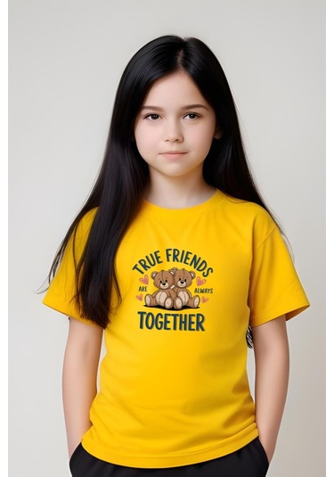 True Friends Baskılı Kız Çocuk Tişört Ve Eşofman Alt-üst Takım Sarı