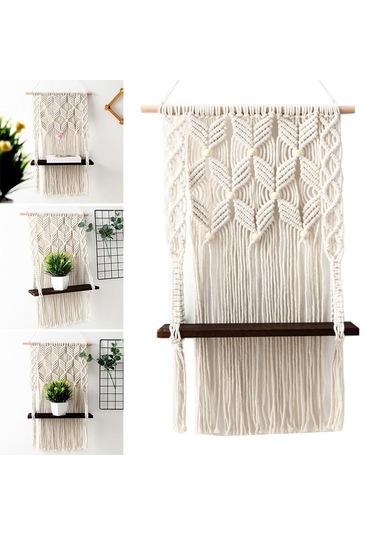 Suntek Makrome El Yapımı Boho Püskül Goblen Duvar Kahverengi