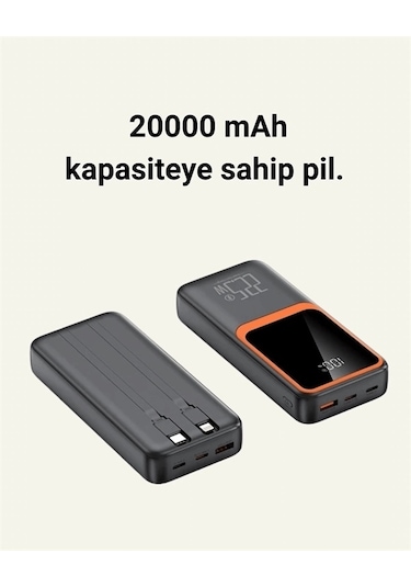 20000 Mah Taşınabilir Powerbank Çok Kablolu, Hızlı Şarj Destekli 22.5w Çok Renkli