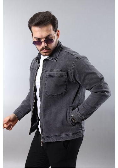 Erkek Regular Fit Siyah Kar Yıkama Spor Model Fermuarlı Kot C... Antrasit - Siyah