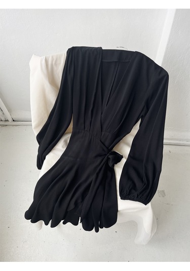 Retrobird Tasarım Ashley Kruvaze Elbise Kadın Siyah