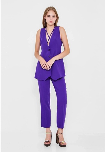 Modatalika Kadın Kolsuz Düğmeli İkili Takım Mor