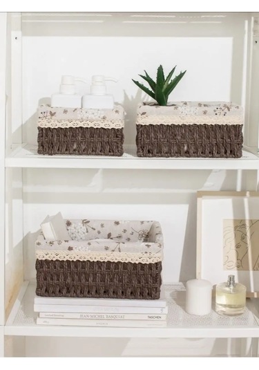 Logovo Bobrov 3'lü Sepeti Hasır Saklama Sepeti 143361372 Kahverengi