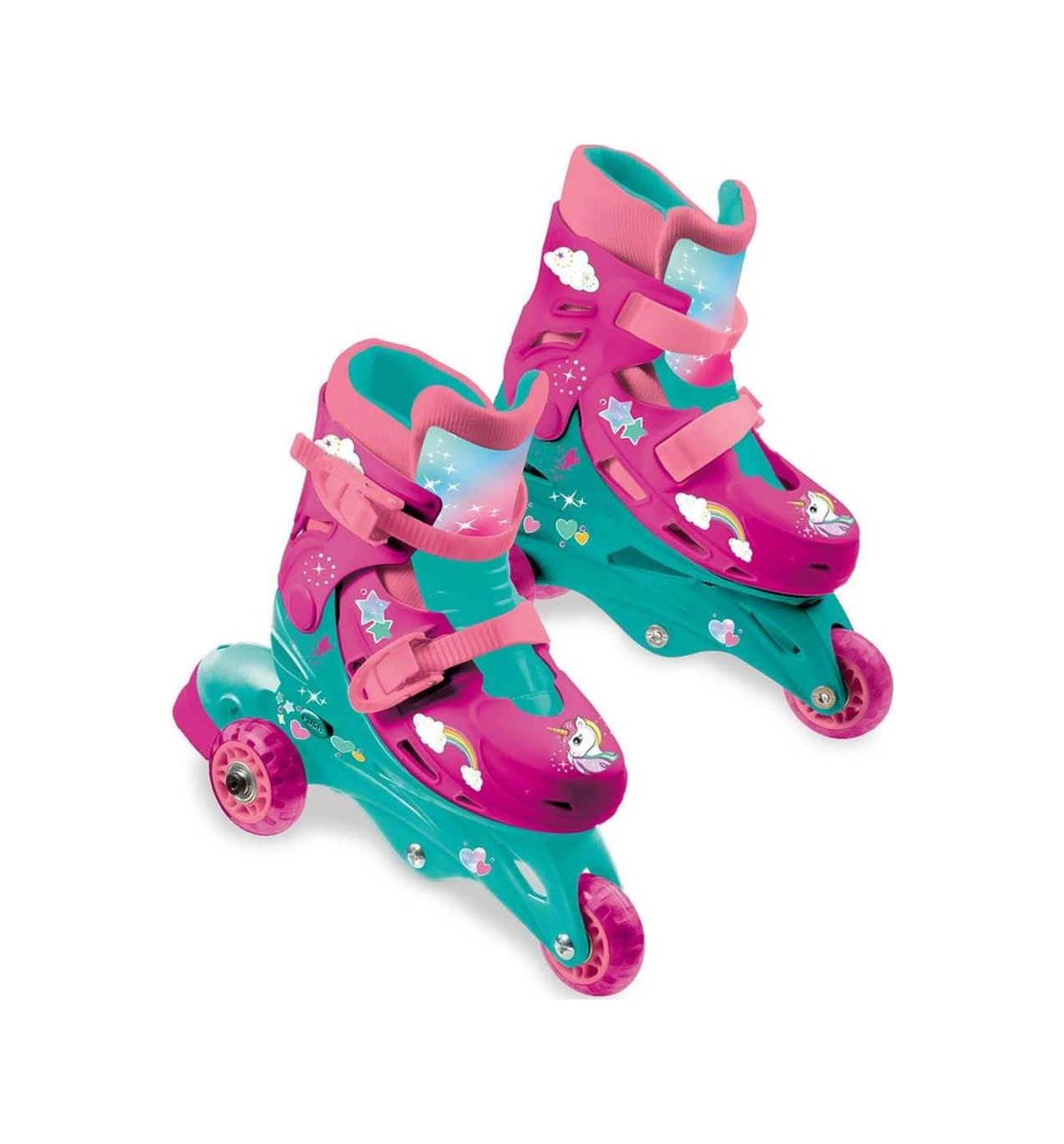 Unicorn Desenli Inline 3 Tekerlekli Paten Pembe
