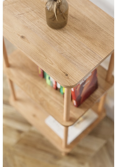 3 Raflı Ahşap Kitaplık Raf Ahşap Gazetelik Ayakkabılık -çam