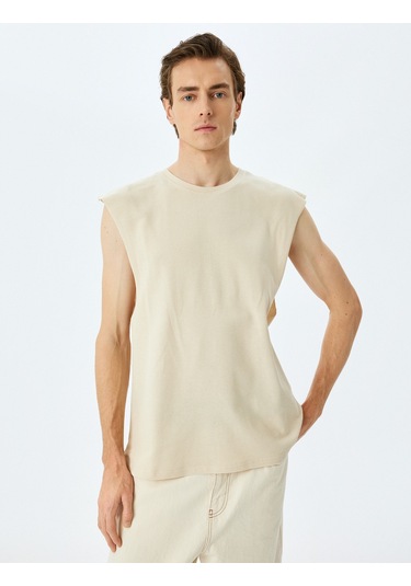 Koton Pamuklu Bisiklet Yaka Oversize Kolsuz Tişört Bej 5sam30002mk Ekru