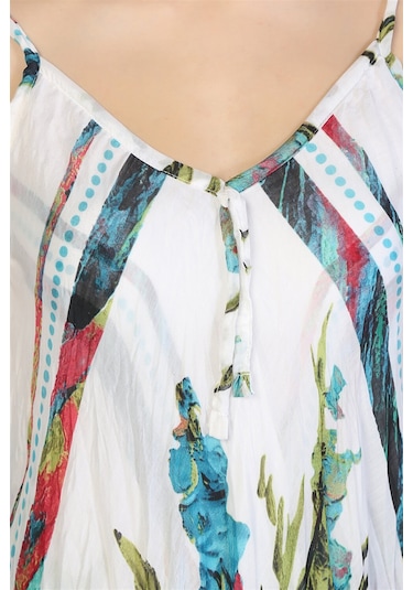 Askılı Vual Afrodit Midi Boy Elbise Beyaz 6077