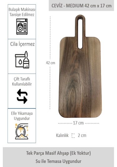 Yekpare Masif Ahşap Sunum Tahtası Kesme Tahtası Ceviz Medium 3