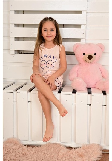 kız çocuk askılı pijama takımı always smile somon