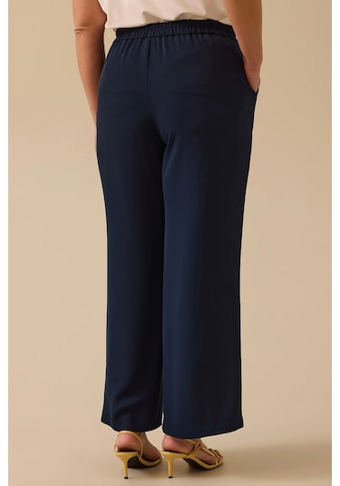 Galaxi Kadın Büyük Beden Elastik Bel Geniş Paça Pantolon 4008 Lacivert Lacivert