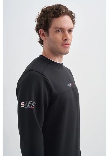 Cazador Regular Fit Scuba Kumaş Pamuk Karışımlı S-line Baskılı Sweatshirt-52380 Siyah
