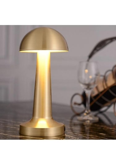 Mantar Model Retro Altın Masa Lambası Şarjlı Dekoratif Altın