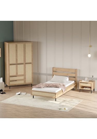 Robin Home Lidya Genç Odası Takımı 3'lü Set Sepet-uv Baskı Jüt Kahverengi