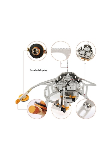 Reedark Taşınabilir Çift Katlı Füme Çıkışlı 3 Alevli Kamp Ocağı, Rüzgar Direnci, 5+ Kişilik Kamping, Piknik Ve Açık Hava Mutfak Gereci Çok Renkli