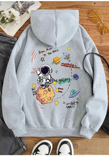 Kozia Outdoors Malkoçbey The Galaxy Baskılı Kapüşonlu Sweatşhirt Gri Gri