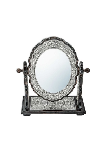 Gümüş Çiçek Desenli Oval Çift Taraflı Ayna 1