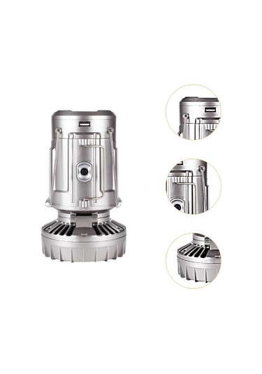 Homyl Güneş Enerjili Kamp Feneri Fanlı Elektrikli Fan Gümüş Gümüş