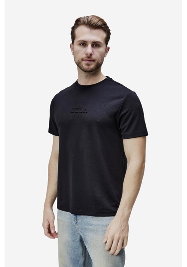 Canary Siyah Bisiklet Yaka Gofre Baskılı Modal Kumaş Standard Fit Erkek Tshirt Siyah