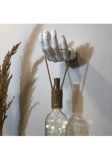 El Yapımı Heykel El Dekorlu Led Işıklı Beyaz Şarap Şişesi Aplik Çok Renkli