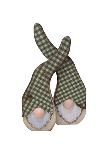 Gnome, Burnuk, Sakallı Kafadar Yeşil Pötikare Ahşap Dekor