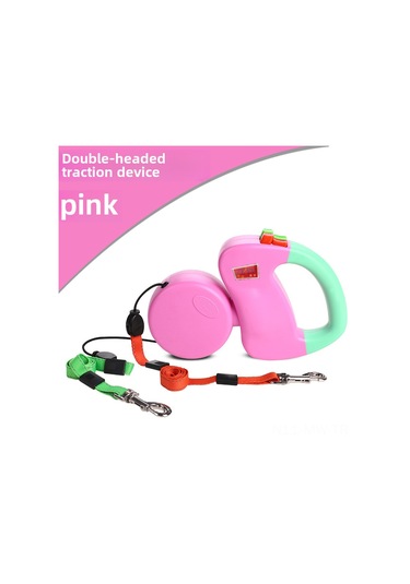 Moveevo Küçük Köpekler İçin Çift Başlı, Tutanaklanmayı Önleyen Otomatik Genişleyen Dayanıklı Taşıma Kordonu Pembe