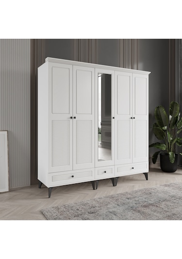 Beenal Nisa 5 Kapaklı Gardırop Dolap 200cm Beyaz - Beyaz