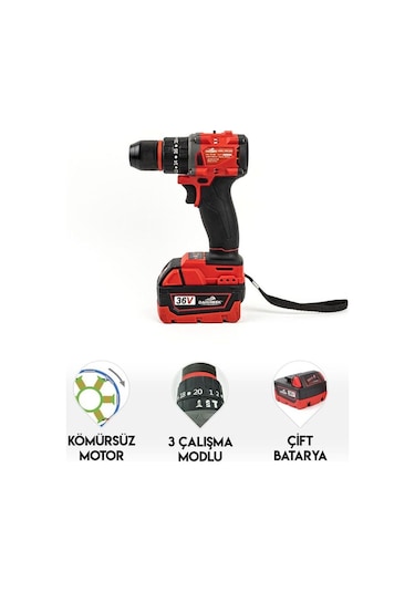 36 Volt 5 Ah Kömürsüz Darbeli Matkap Vidalama Çift Akülü