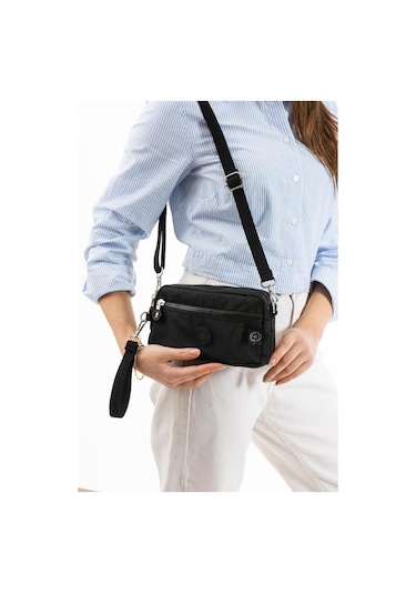 Klinkır Kumaş Mini Çapraz Askılı Kadın Çanta Yağmur Geçirmez El Askılı Çanta 20 10 Cm Mega Bag Siyah