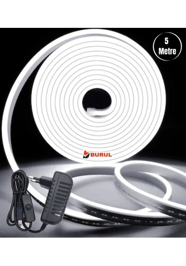 5 Metre Beyaz Işık Esnek Neon Led Şerit Butonlu Dekoratif Aydınlatma Seti Sb-6535