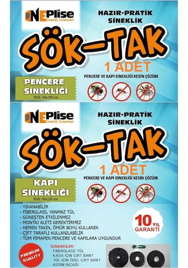 Pratik-hazır Sineklik 80x220 Cm Kapı - 80x150 Pencere-2'li Paket