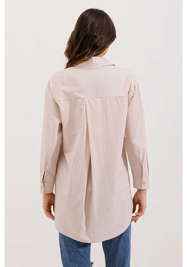 Gabria Tek Cep Arkası Uzun Gömlek bej