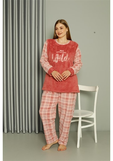 Akbeniz Welsoft Polar Kadın Büyük Beden Pudra Pijama Takımı 808040 - 4xl Pudra
