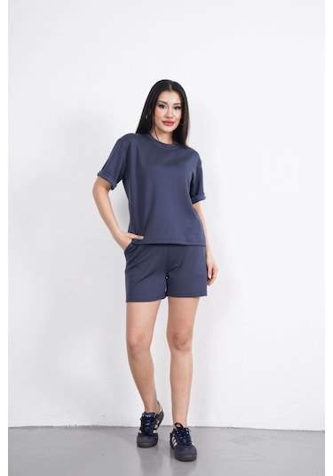 Osy Modal Yumuşak Dokulu Kumaş Bisiklet Yaka T-shirt Kısa Şort İkili Takım - Antrasit Antrasit Osy Modal Yumuşak Dokulu Kumaş Bisiklet Yaka T-shirt Kısa Şort İkili Takım - Antrasit Antrasit