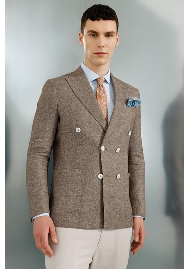 Erkek Kahve Slım Fıt / Dar Kalıp Geniş Kırlangıç Ceket-10303 Kahve