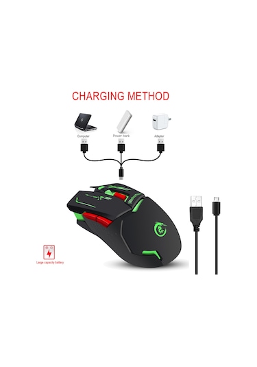 Maiyame X30 Kablosuz Mouse: 2.4g Bağlantı, 3 Seviye Dpı 1200-2400 , Renkli Solunum Işığı, 1200mah Şarj Edilebilir Pil, Siyah Optik