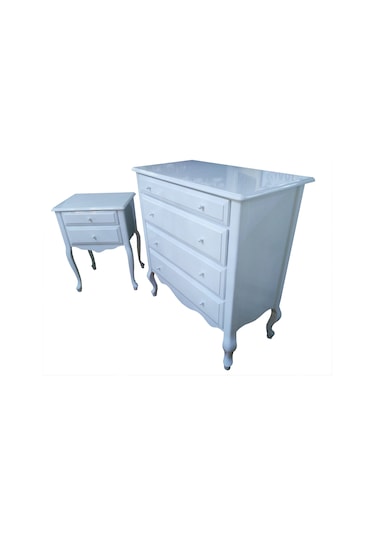 Şifonyer-Komodin Aslan Model Kayın Torna Ayak Çekmece Parlak Beyaz Natüre Eskitme Kulp El Yapım