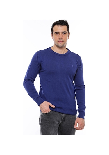 Lacivert Bisiklet Yaka Slimfit Desensiz Triko 001