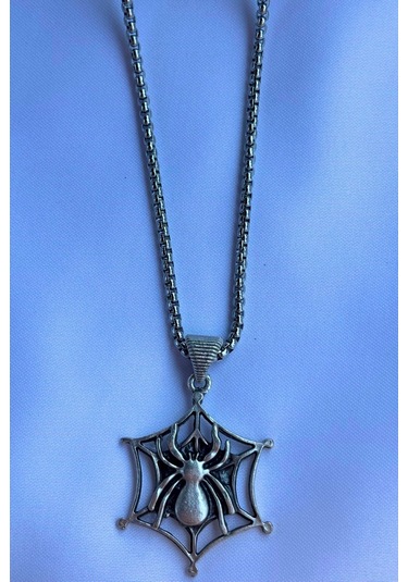 Örümcek El İşçiliği Paslanmaz Çelik Zincir Erkek Kolye Gümüş