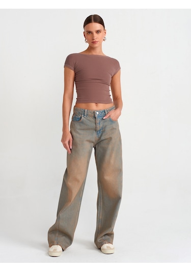 Dilvin Önü Parçalı Baggy Denim Pantolon Tint Kırmızı